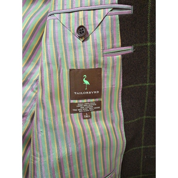 TailorByrd Flannel Windowpane Sport Coat 42L Brown Wool Ticket Pocket - Picture 10 of 14